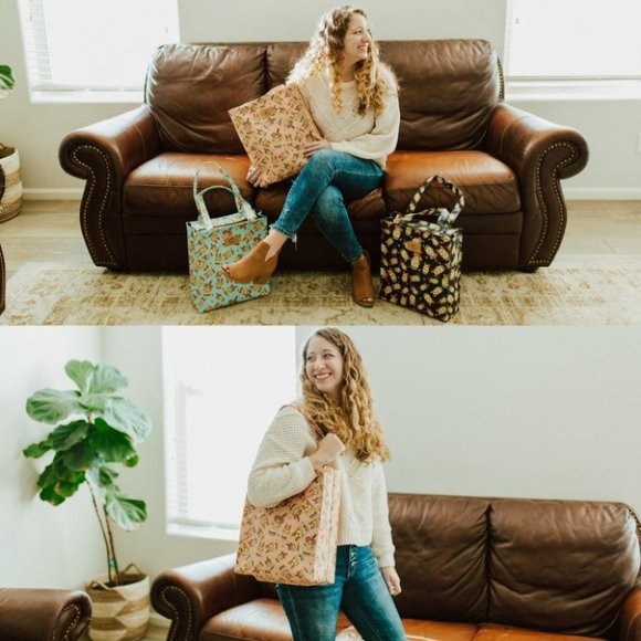 Waterproof Purple Plaid Large Tote Shoulder Bag Travel Purse - Picture 6 of 14